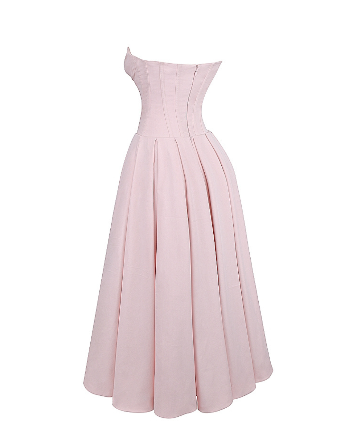 Strapless Corset Sweetheart Neckline Box Pleat A-Line Midi Dress