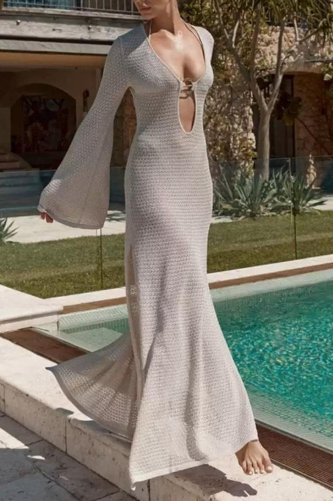 Sexy Hollow Out Split Knit Boho Dress