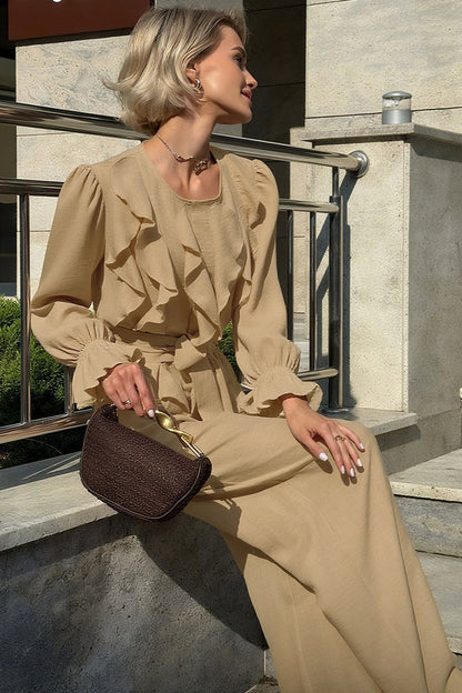 Vintage Bell Sleeve Top and Wide Leg Pants Two Piece Set