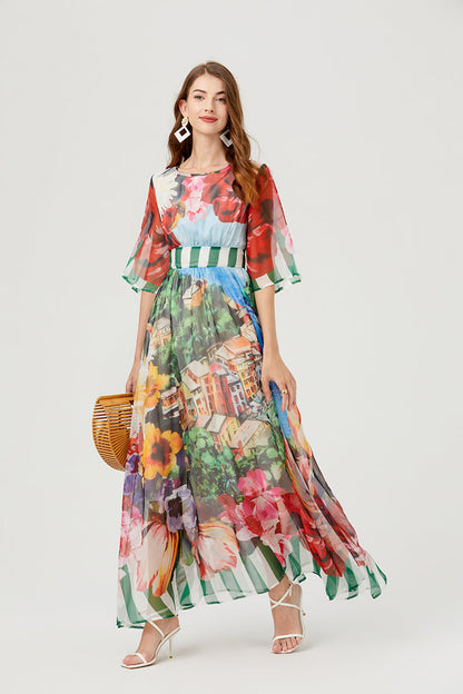 Printed Backless Strap Slim fit High Waist Dress Large A Line Dress