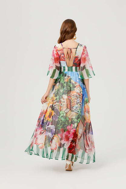 Printed Backless Strap Slim fit High Waist Dress Large A Line Dress