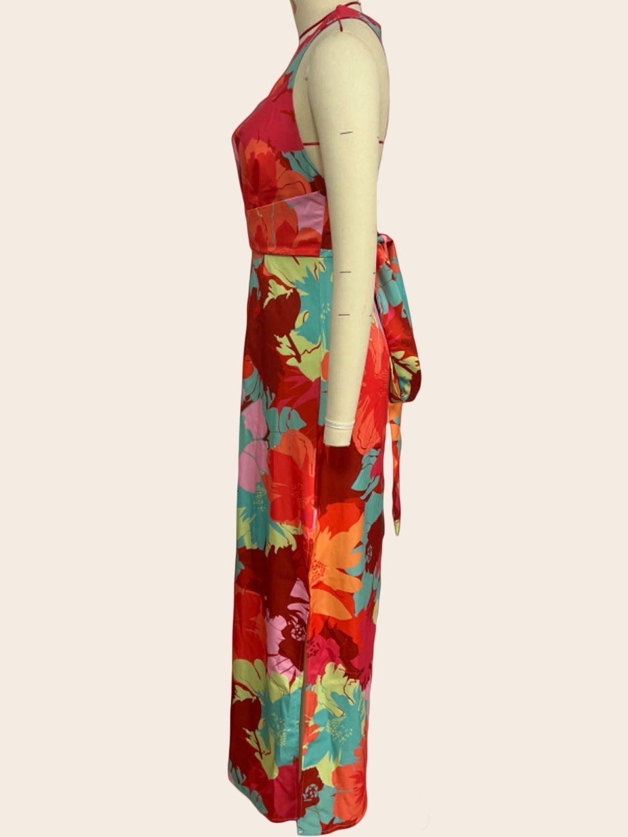 Halter Plunging V Neck Painterly Floral Maxi Dress