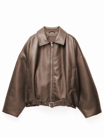 Oversized Faux Leather Bomber Jacket With Belt For Autumn 2026