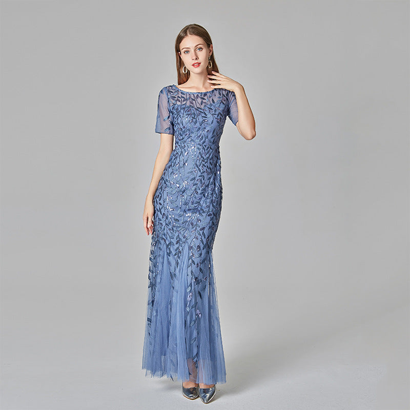 Plus Size Evening Dress Version Sequin Mesh Fishtail Slim Fit