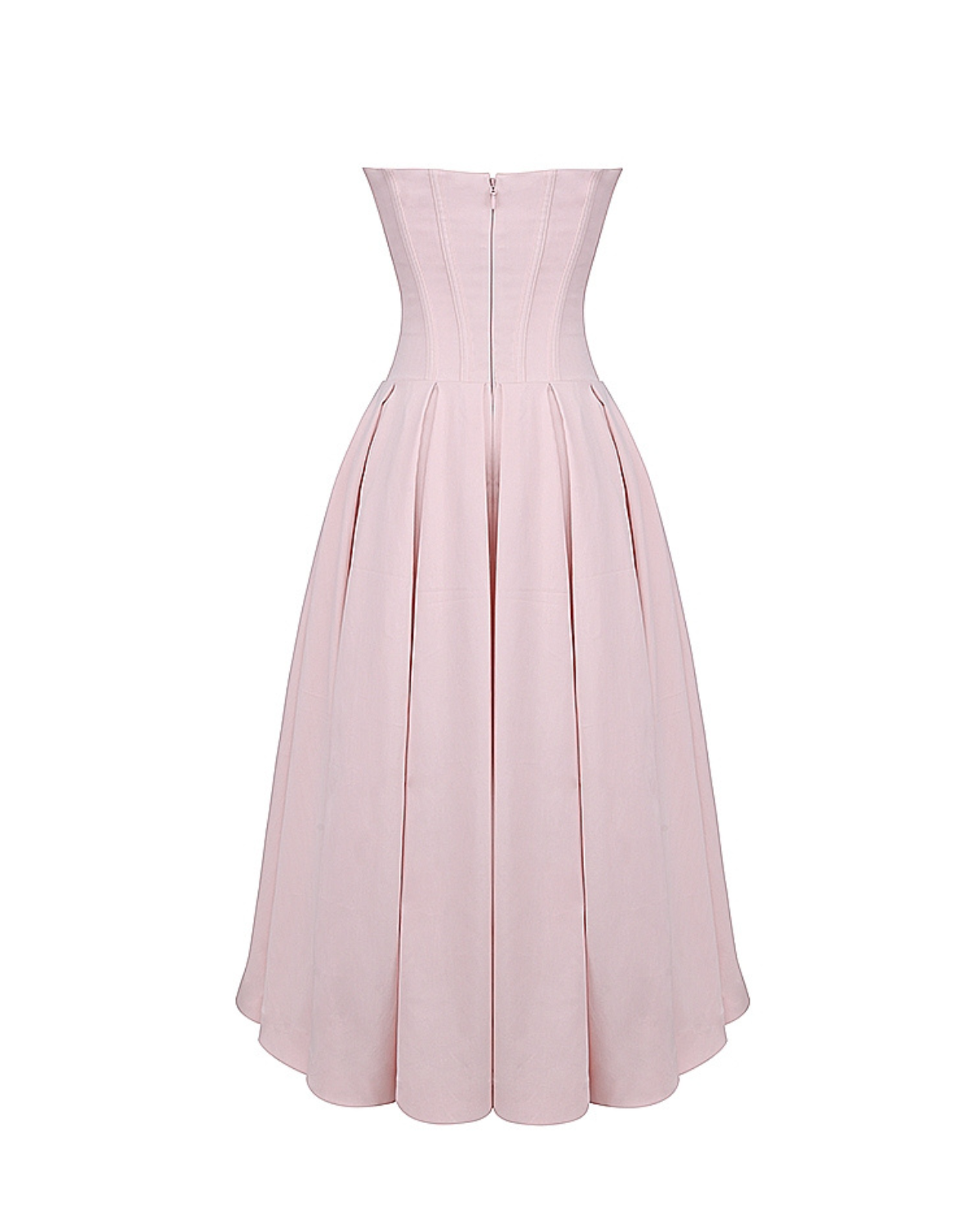 Strapless Corset Sweetheart Neckline Box Pleat A-Line Midi Dress