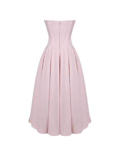 Strapless Corset Sweetheart Neckline Box Pleat A-Line Midi Dress