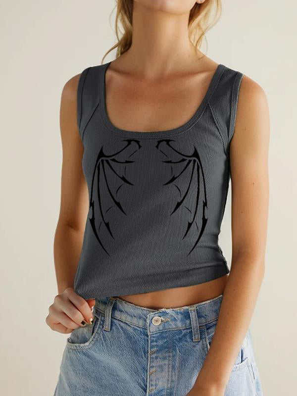 Crewneck Casual Slim Grey Tank Top