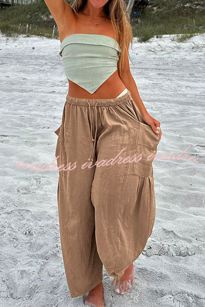 Diani Linen Blend Drawstring Waist Pocketed Loose Pants
