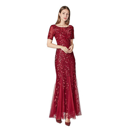 Banquet Host Slim Mesh Sequ Evening Dress Fishtail Dress for