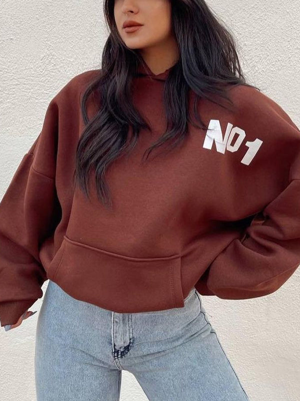 Letter Print Short Oversized Hoodie