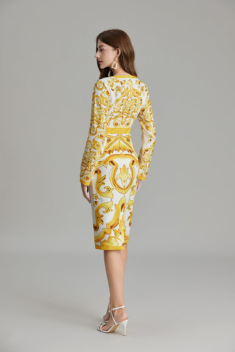 Fall Crew Neck Printed Cami A Line Knee Dress