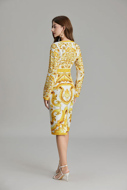 Fall Crew Neck Printed Cami A Line Knee Dress
