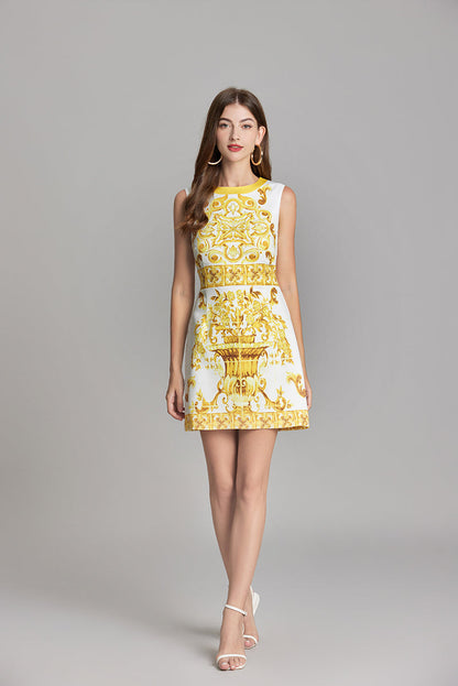 Printed Sleeveless A Line Short Dress