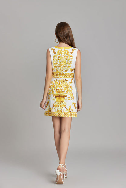 Printed Sleeveless A Line Short Dress