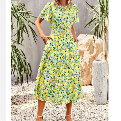 Floral Print Short Sleeve Maxi Dress in Various Colors
