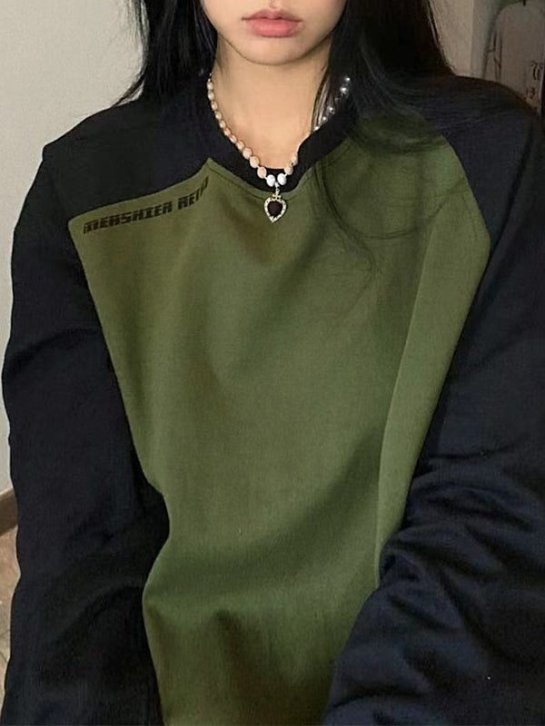 Contrast Color Raglan Print Embellished Sweatshirt