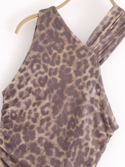 Halter Animal Printed Tulle Dress