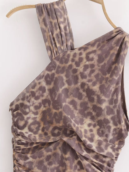 Halter Animal Printed Tulle Dress