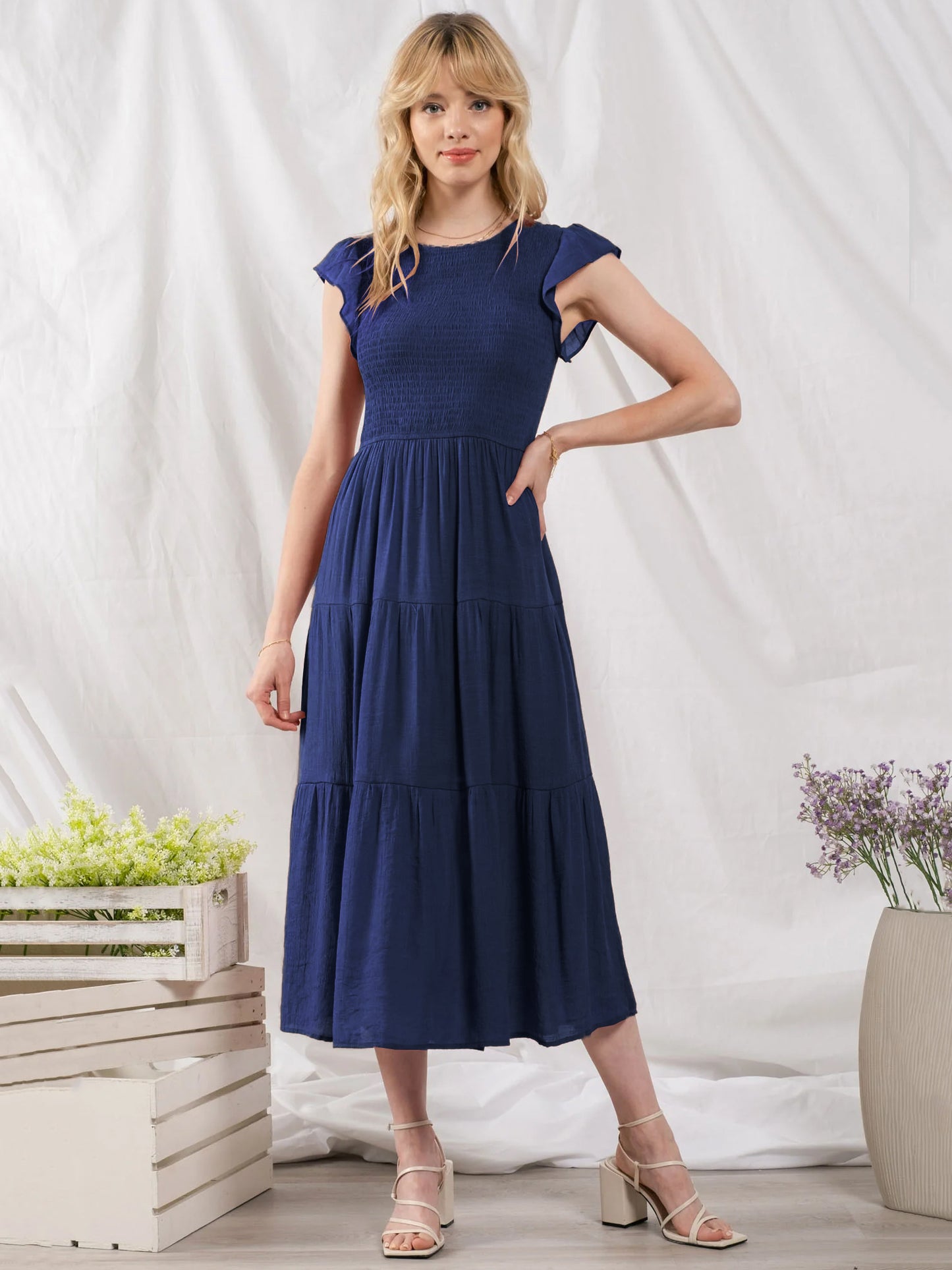 Party Dress Cotton Blend Casual Jewel Neck Short Sleeves Summer Midi Dress