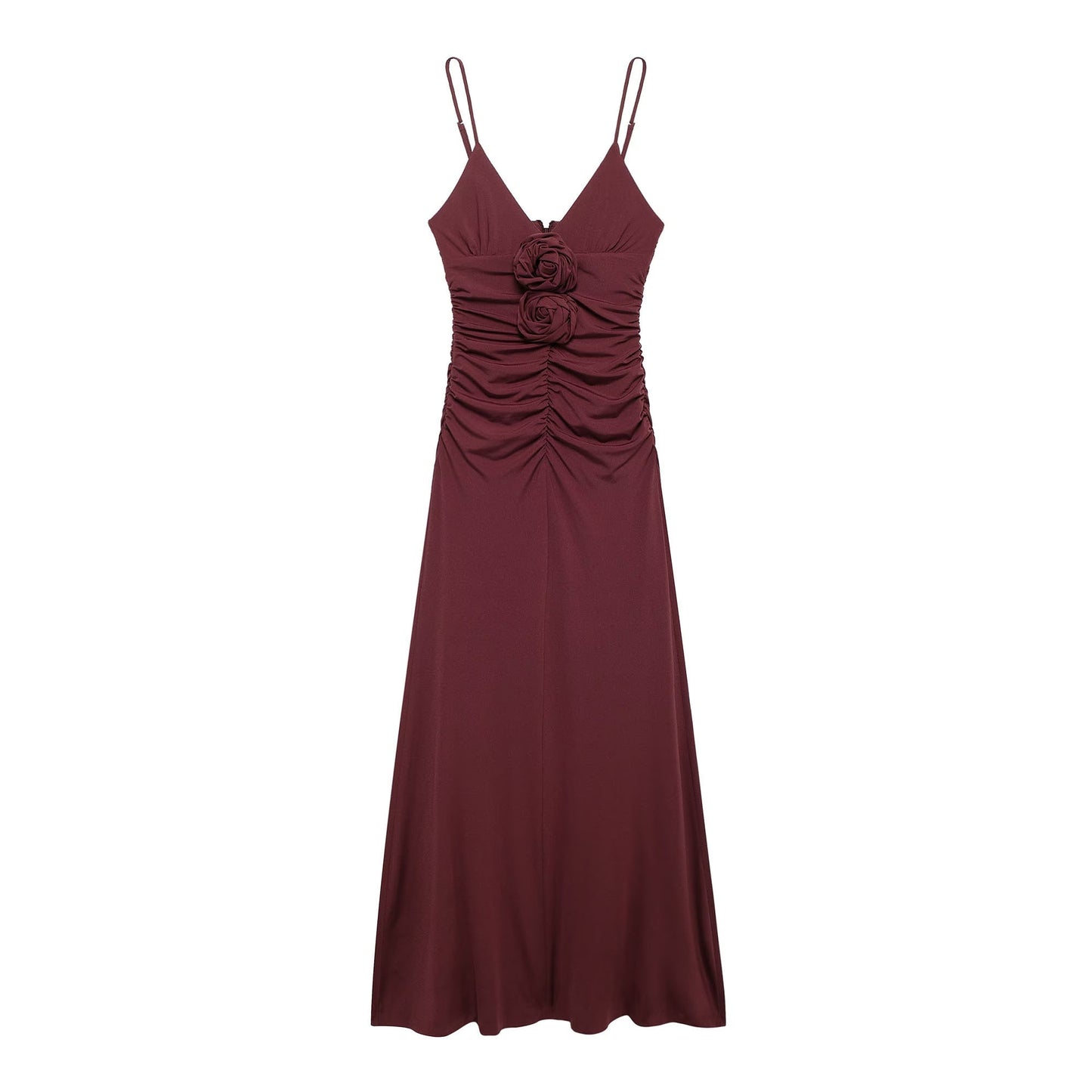 French Floral Decoration V Neck Midi Dress