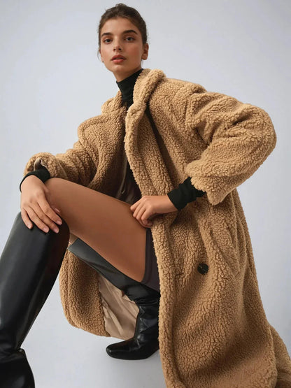 Terracotta Double Pockets Flurry Longline Fleece Jacket