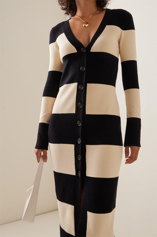 Knit Stripe Long Sleeve Midi Dress