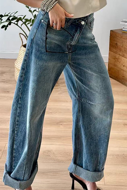 Vintage Pocketed Wide Leg Denim Pants