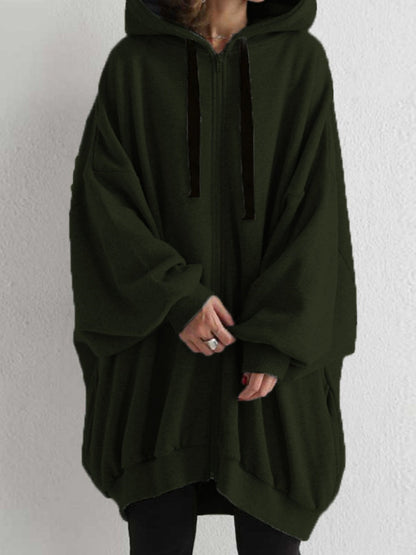 Zipper Long Fleece Lined Coat Hoodies