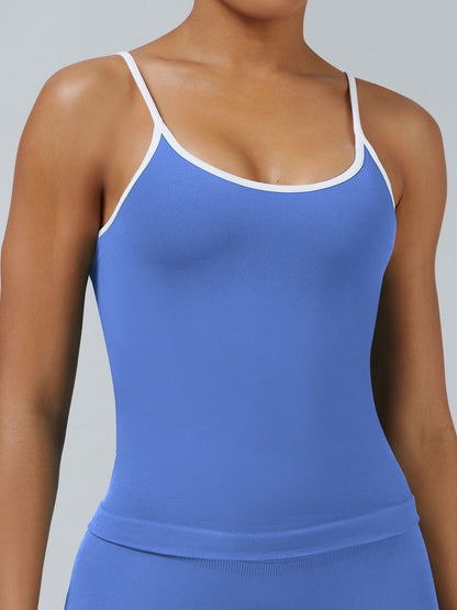 Color-blocked With Breast Pads Exercise Yoga Halter Top