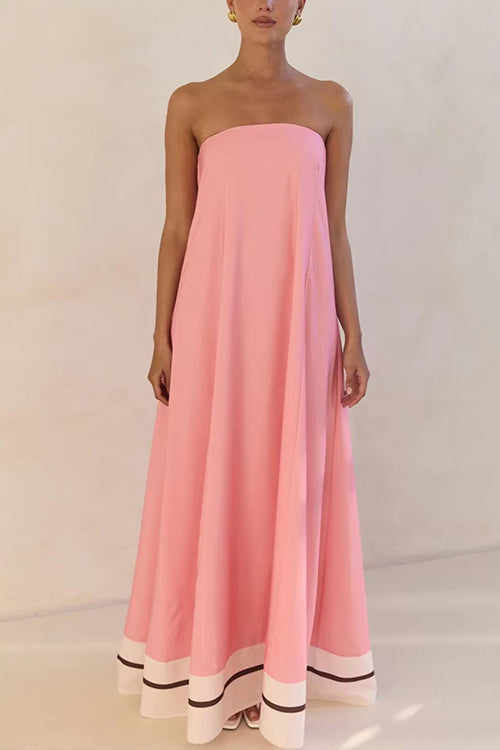 Margovil Strapless Color Block Loose Fit Maxi Dress
