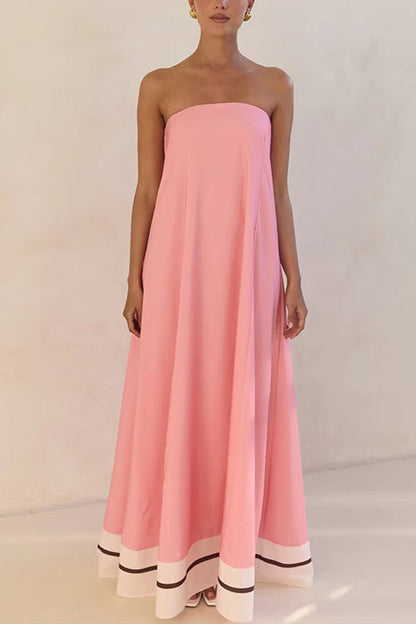 Margovil Strapless Color Block Loose Fit Maxi Dress
