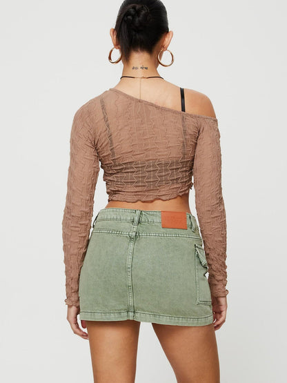 Camouflage Washed Pocket Denim Mini Skirt