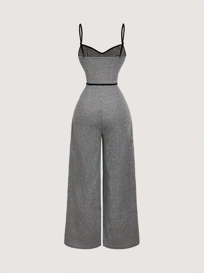 Plaid Camisoles Wide Leg Commuting Jumpsuits