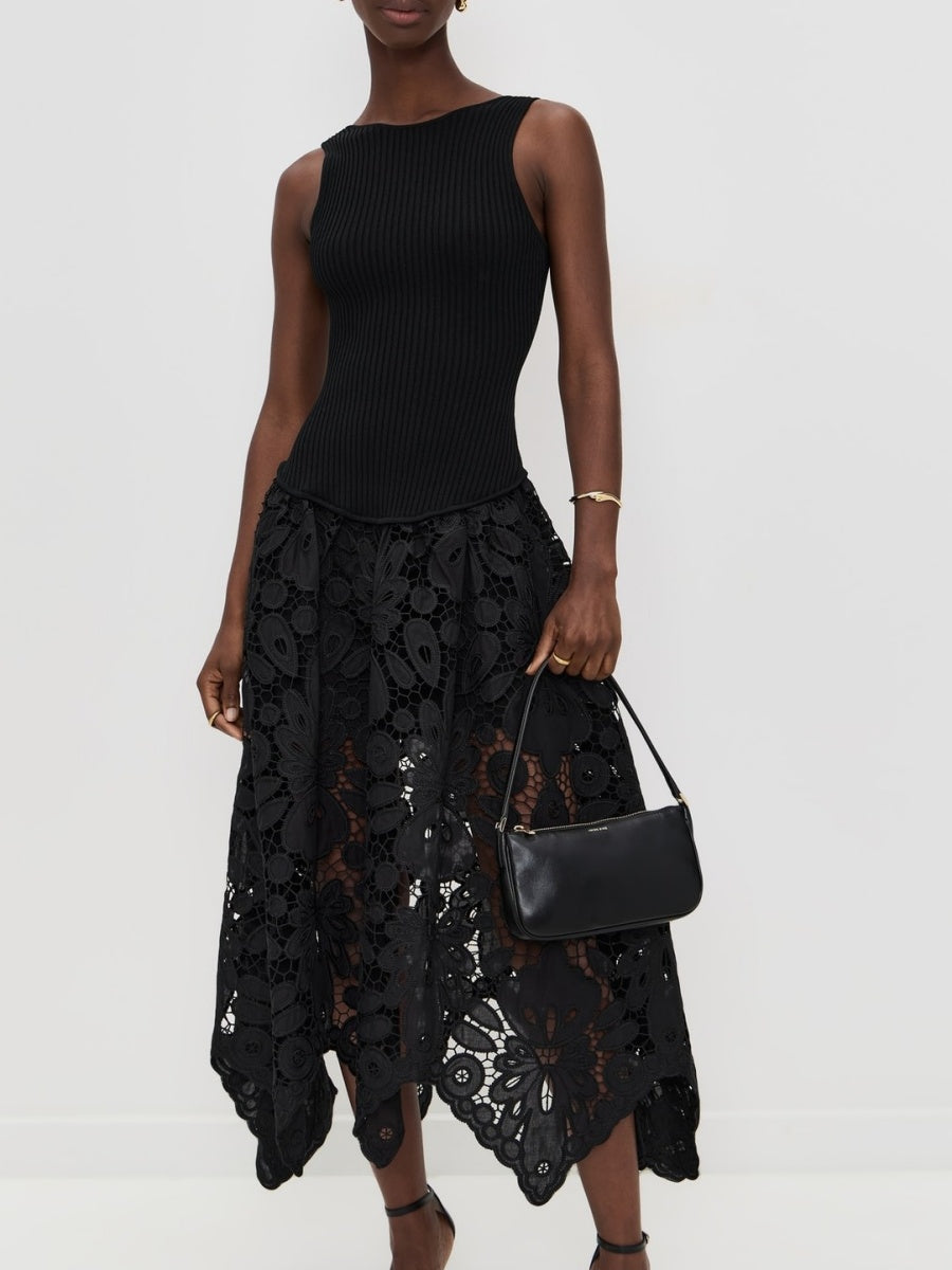 Sleeveless Lace Stitching Irregular Hem Temperament Maxi Dresses