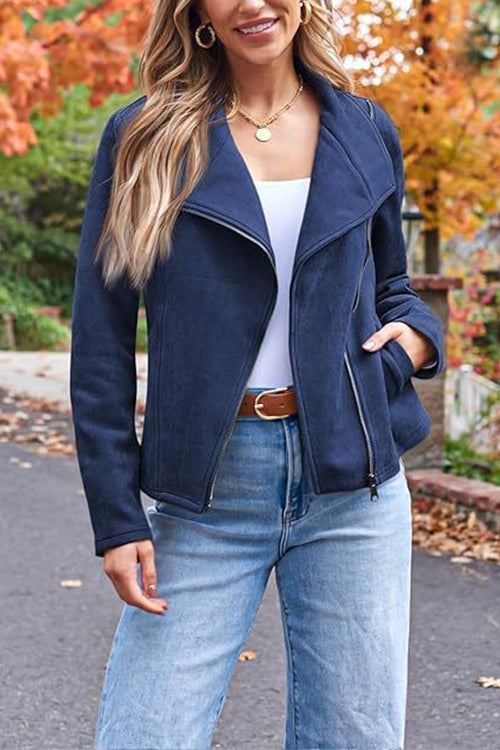 Margovil Zip Up Pocketed Faux Suede Moto Jacket(in 7 Colors)