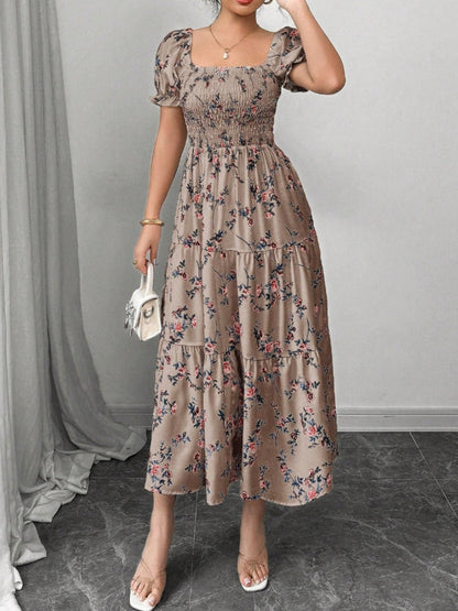 Puff Sleeve Printed Maxi Dresses