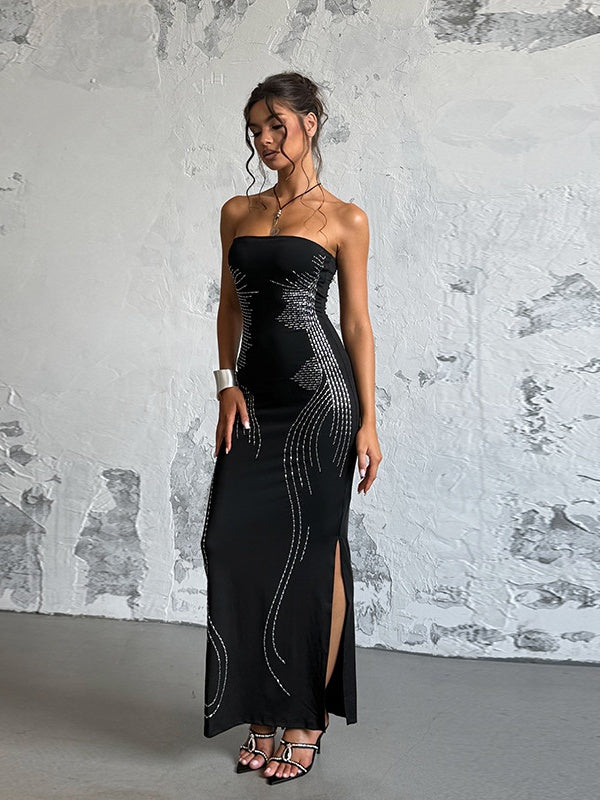 Angel Wings Slimming Rhinestone Strapless Long Dress