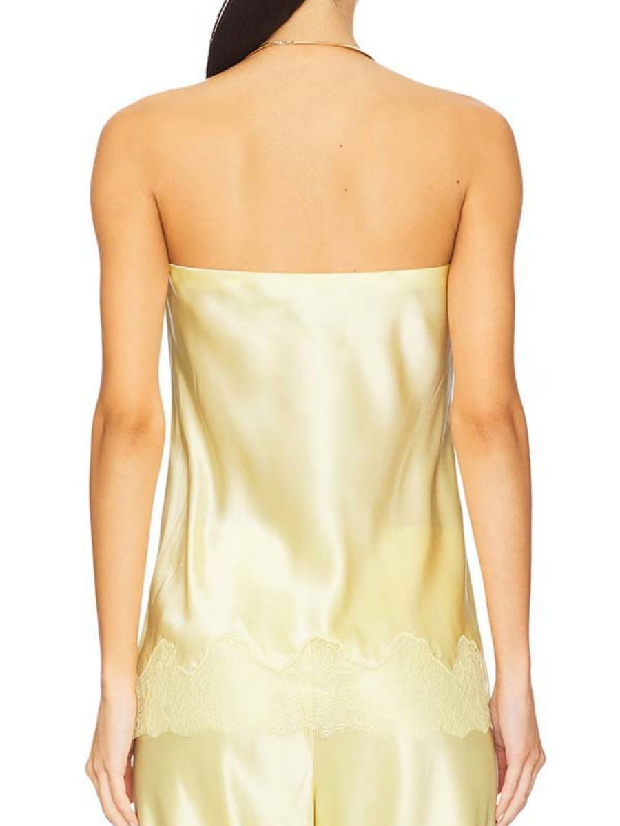 Solid Color Lace Stitching Strapless Top Wide-leg Pants 2-piece Sets