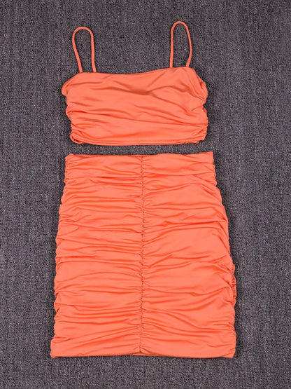 Liber Spring Women's Pleated Solid Color 2-piece Sets