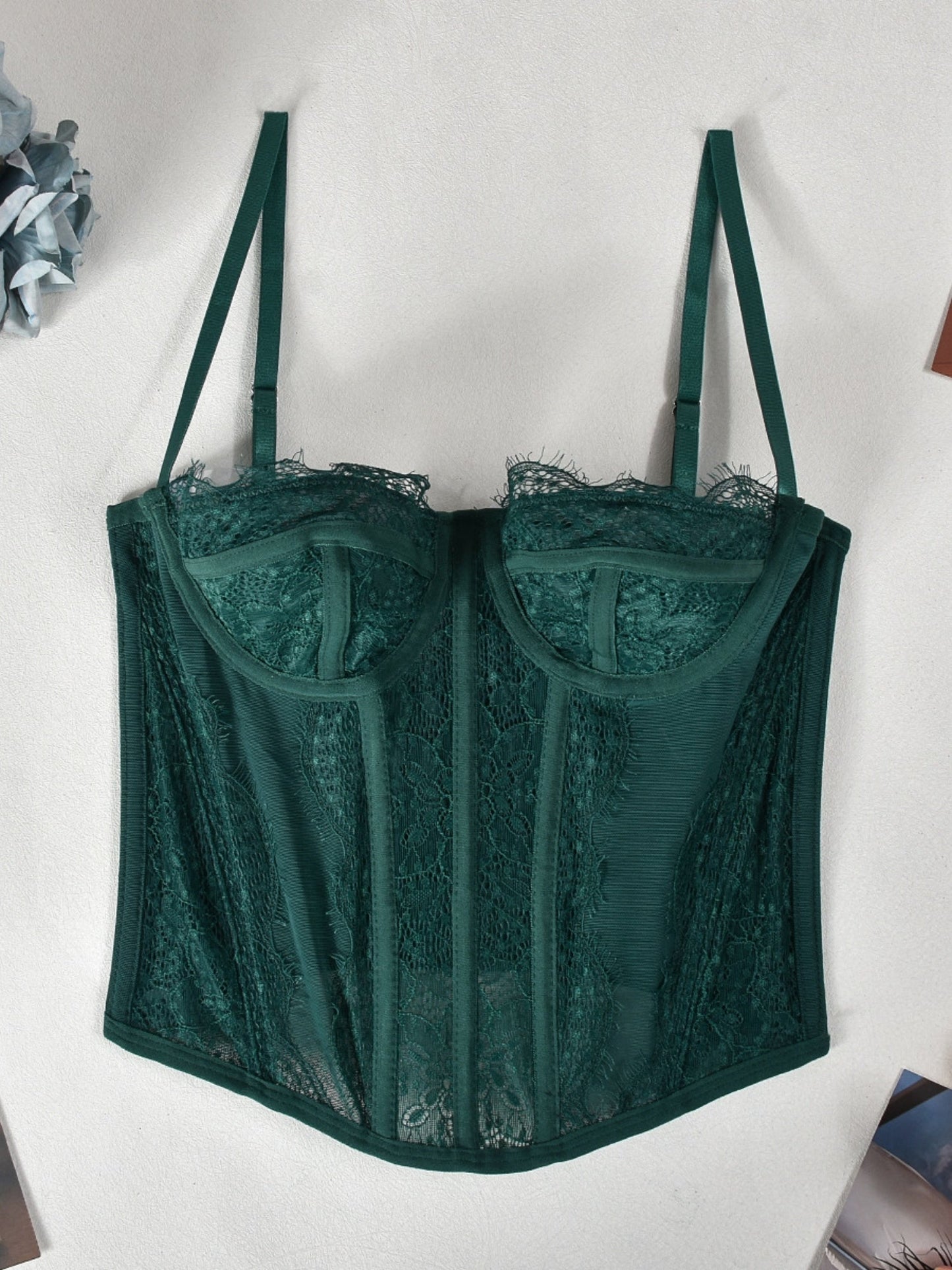 Lace Trim See-through Fishbone Backless Strapless Top Camisoles