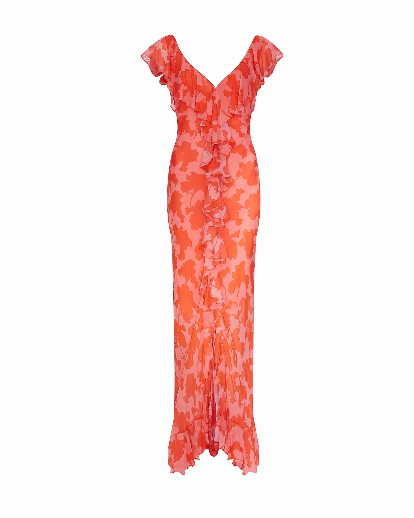 Ruffle High Slit V-neck Perspective Formal Dress Maxi Dresses