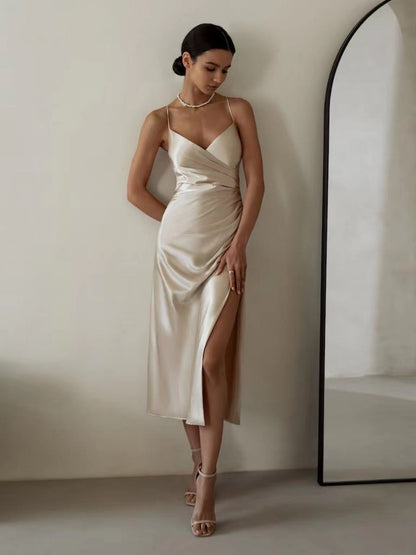 Sexy Backless Slit Halter Midi Dress