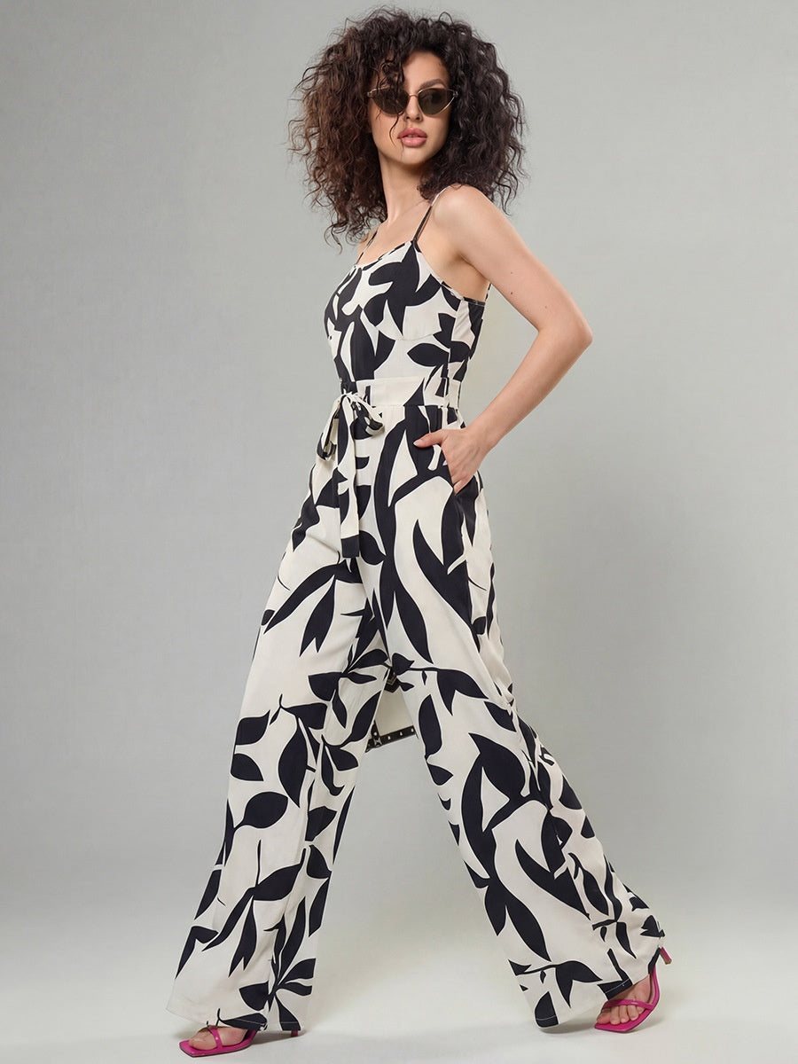 Zebra-print Bow Tie Suspender Jumpsuit