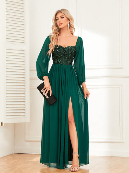 Sequins Sequins Chiffon Slit Formal Dress Maxi Dresses