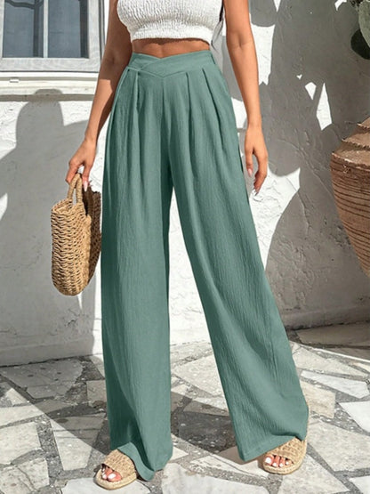 Asymmetrical High-waisted Loose-fitting Trousers With Pleats At The Waist
