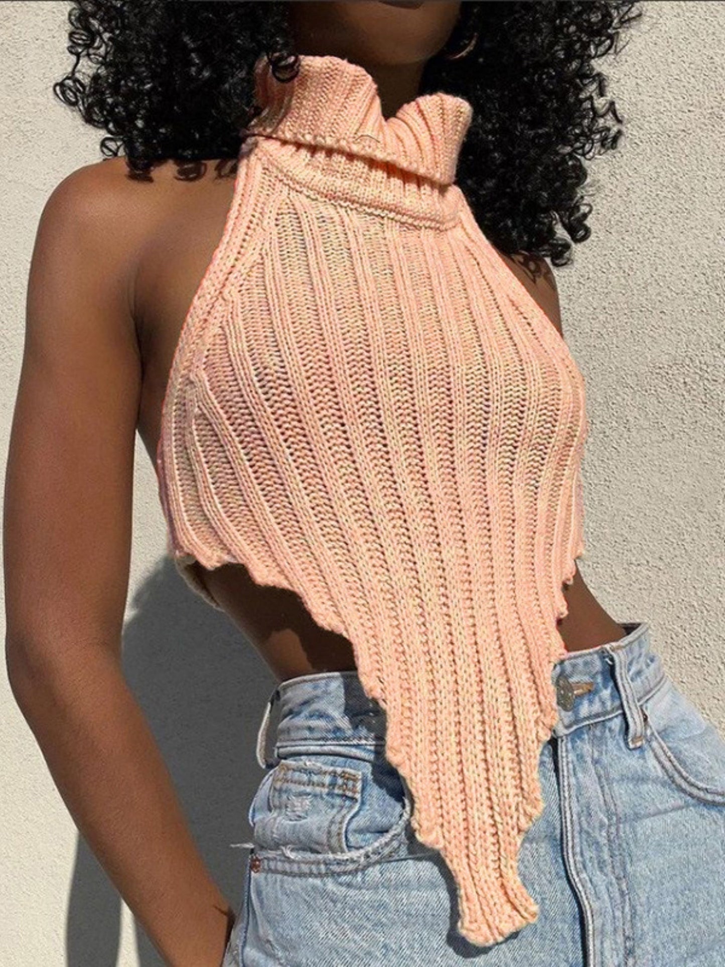 Turtleneck Irregular Hem Knitted Vest