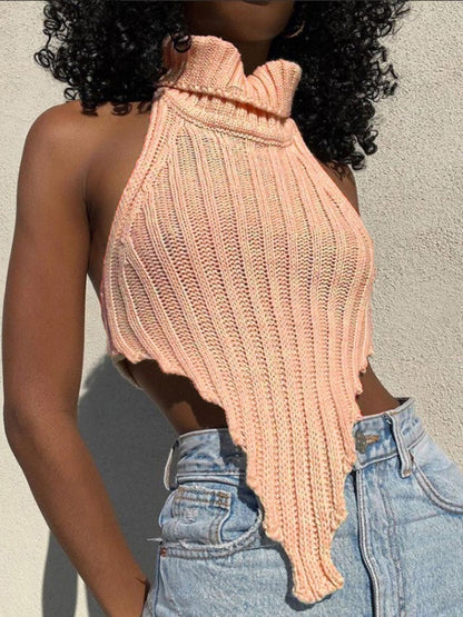 Turtleneck Irregular Hem Knitted Vest