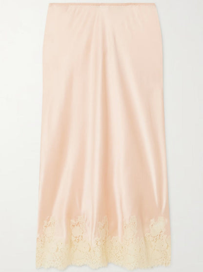Lace Stitching Satin Camisoles Skirt 2-piece Sets