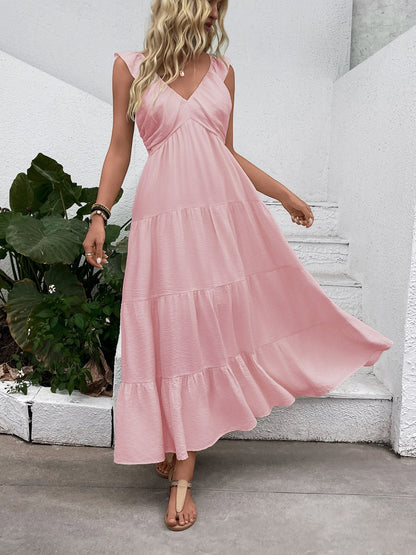 V-neck Pleats Comfort Gentle Maxi Dresses