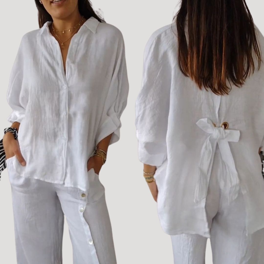 | Linen Long Sleeve Button Shirt Blouse